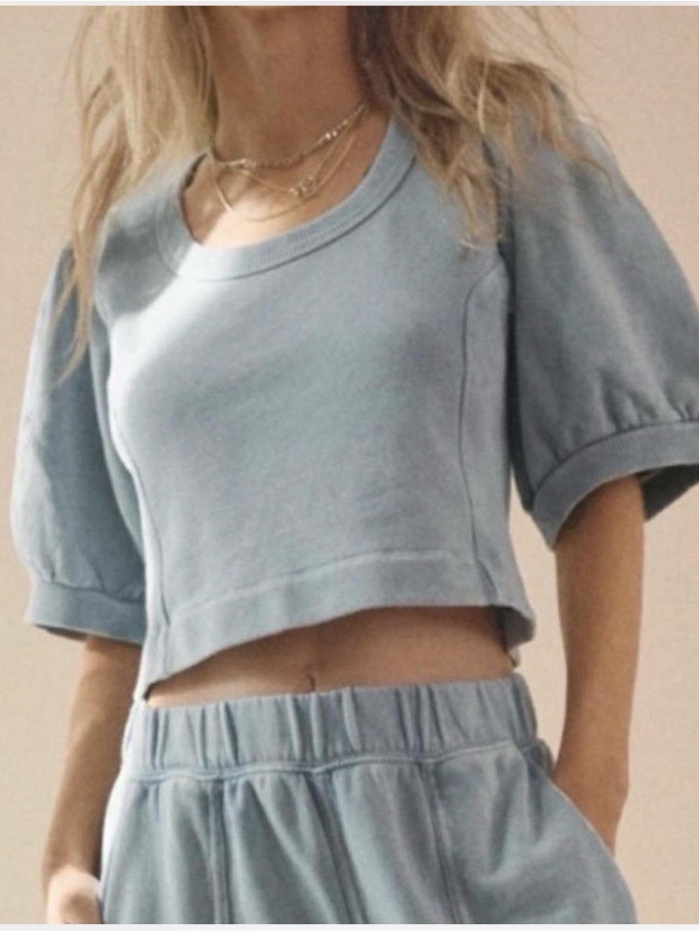 aerie Seams Right Short Puff-Sleeve Top M